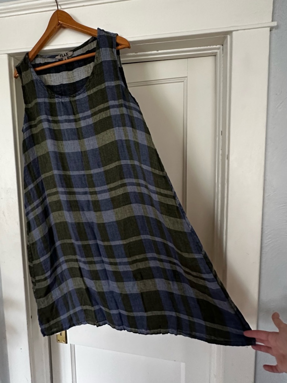 Never Worn-Flax Plaid Linen Sleeveless Dress Size Medium - Picture 4 of 5